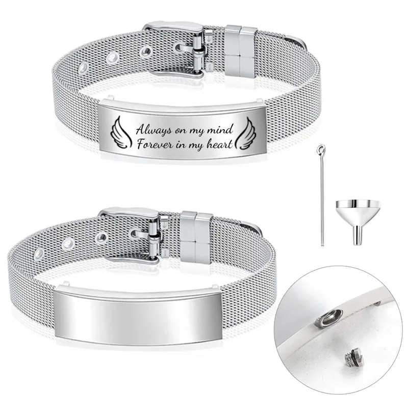 Stainless Mesh Band - Bracciale con urna per gioielli per
