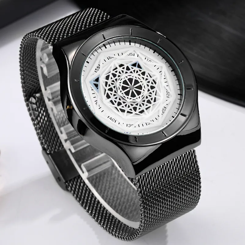 Stainless Mesh Band - Orologi uomo giradischi Fasion No Pointer